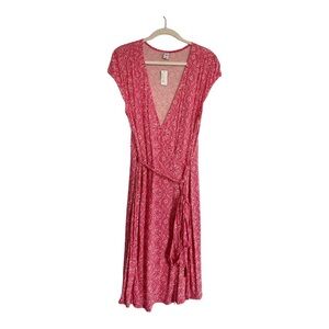 Midi Wrap Dress Pink Geometric